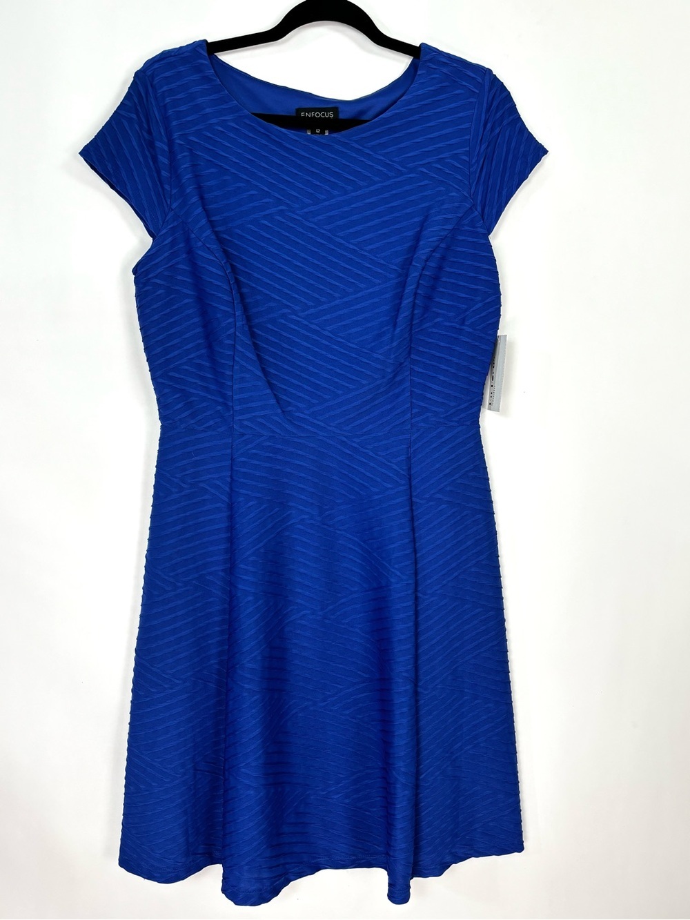ENFOCUS Royal Blue Textured Geometrical Pattern Fit and Flare Dress Sz 12 NWT